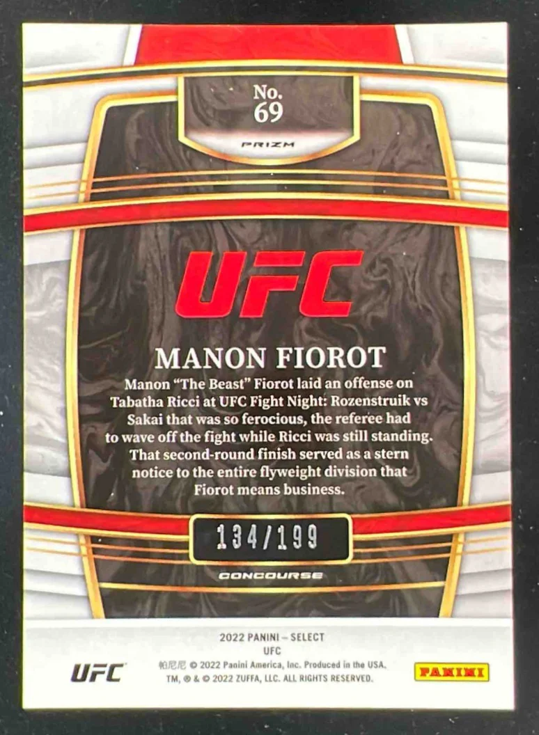 2022 Panini Select UFC Light Blue Prizms #69 Manon Fiorot RC Concourse /199 - Image 2