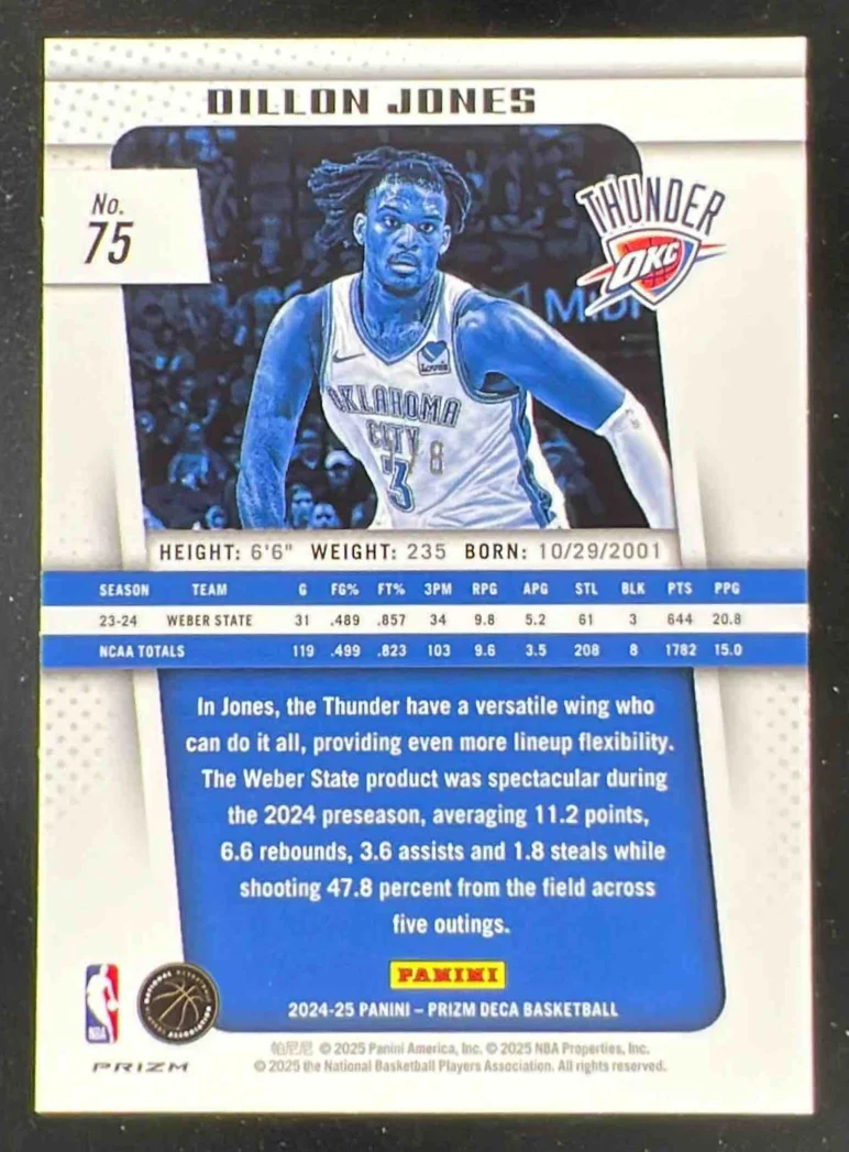 2024-25 Panini Prizm Deca Black Gold Shimmer Prizm FOTL #75 Dillon Jones RC /8 - Image 2
