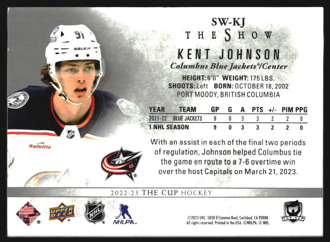 2022-23 The Cup The Show #SWKJ Kent Johnson /99 - Image 2