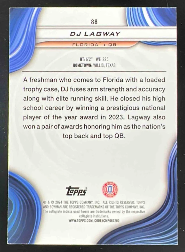 2024 Bowman Best University Blue Refractor #88 DJ Lagway /149 - Image 2