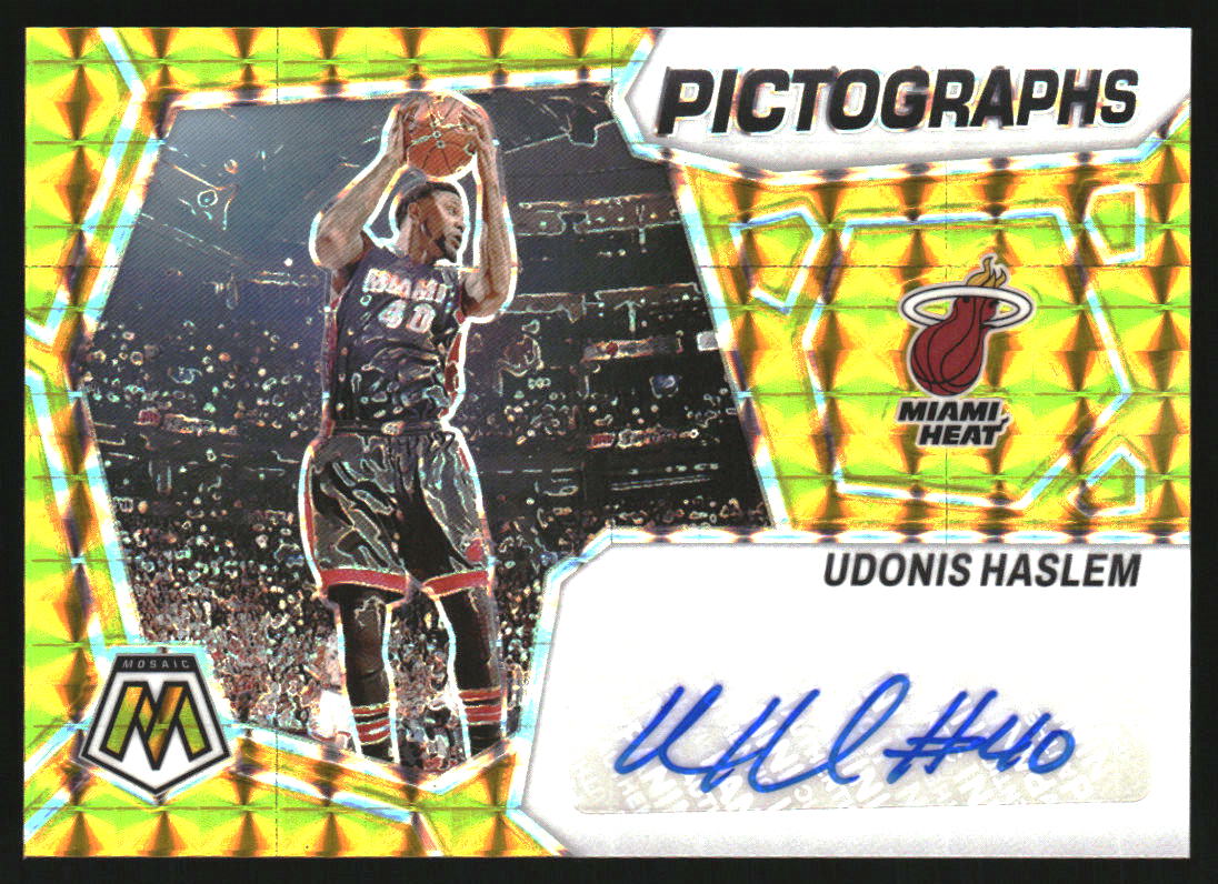 2023-24 Panini Mosaic Pictographs Mosaic Gold Udonis Haslem Auto /10