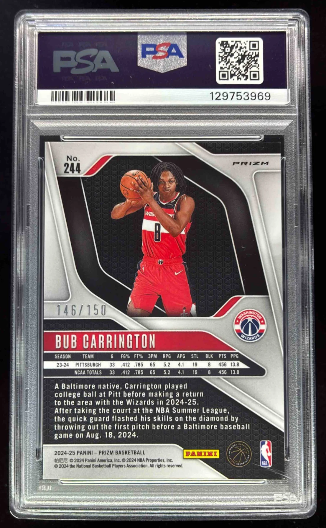 2024-25 Panini Prizm Premium Factory Set Prizm #244 Bub Carrington /150 PSA 9 - Image 2