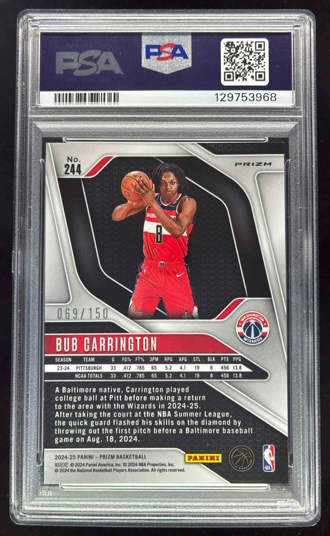 2024-25 Panini Prizm Premium Factory Set Prizm #244 Bub Carrington /150 PSA 9 - Image 2