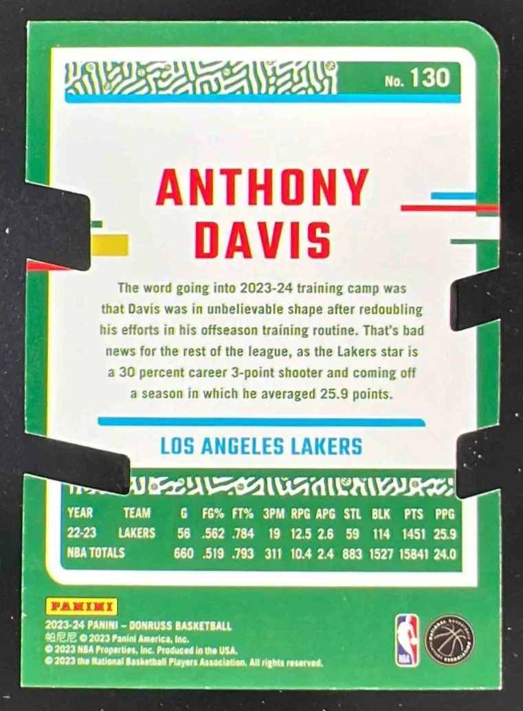 2023-24 Panini Donruss Gold Die Cut Press Proof #130 Anthony Davis /25 - Image 2