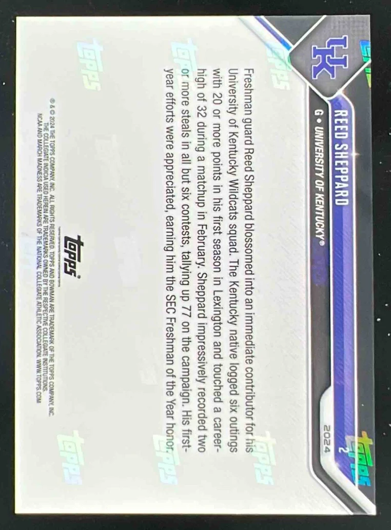 2024 Topps Bowman Now March Madness #2 Reed Sheppard - Image 2