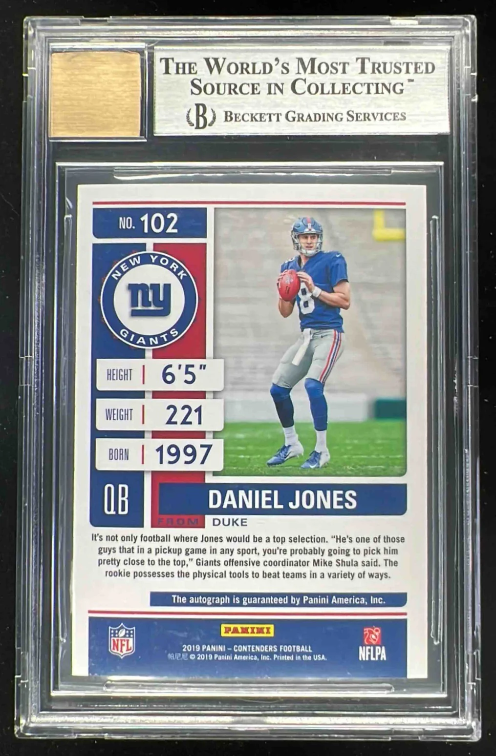 2019 Panini Contenders Championship Ticket #102 Daniel Jones RC Auto /15 BGS 9 - Image 2