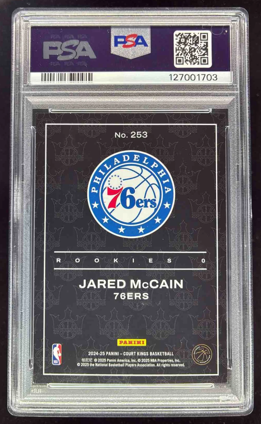 2024-25 Panini Court Kings Rookies 0 #253 Jared McCain RC PSA 8 - Image 2