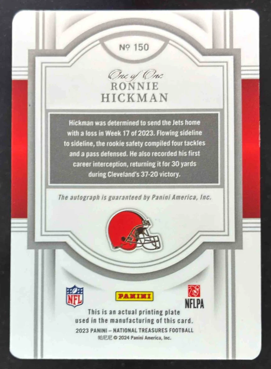 2023 National Treasures Printing Plate Yellow #150 Ronnie Hickman RC Auto 1/1 - Image 2