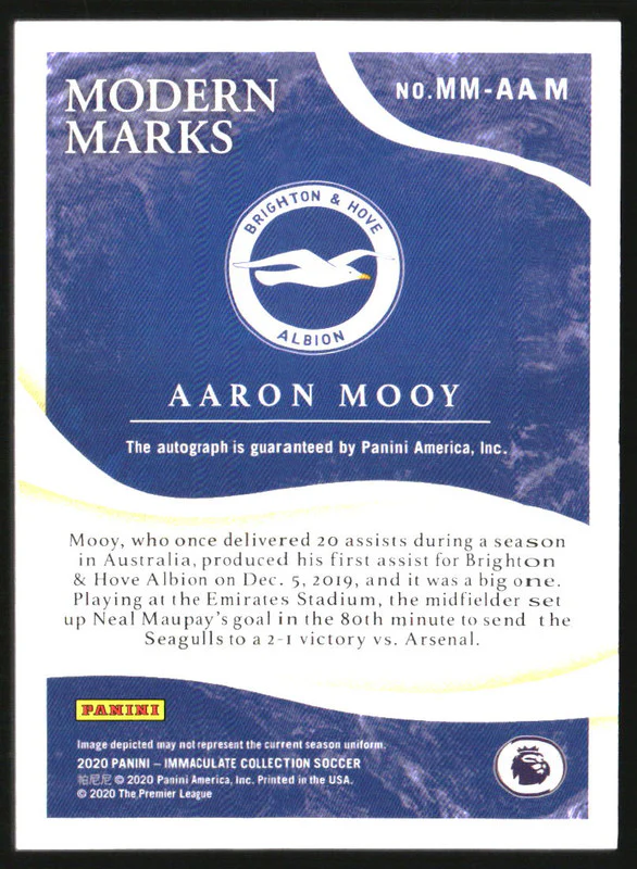 2019 Immaculate Collection Modern Marks Autograph Sapphire Aaron Mooy Auto /25 - Image 2