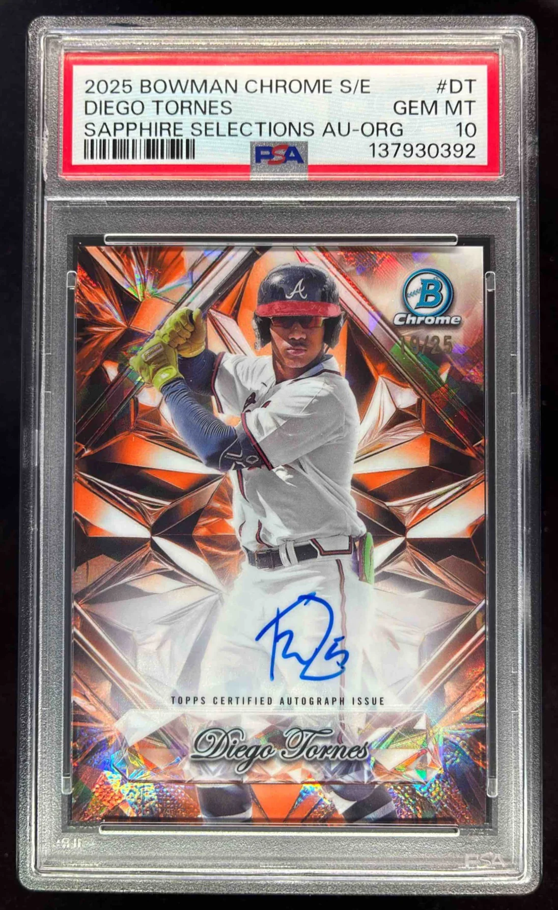 2025 Bowman Chrome Sapphire Selections Orange #DT Diego Tornes Auto /25 PSA 10