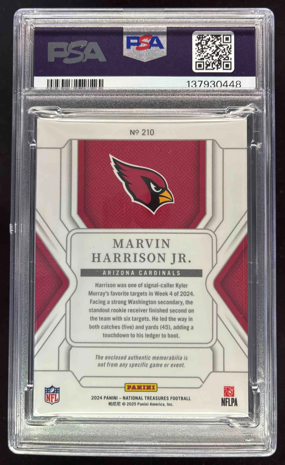 2024 National Treasures Rookie Patch Holo Gold Marvin Harrison Jr. RC /10 PSA 10 - Image 2