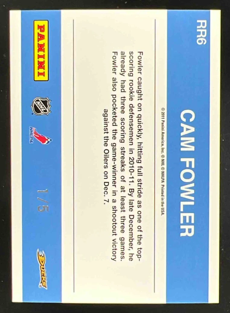 2011 Panini Donruss Green #RR6 Cam Fowler /5 - Image 2