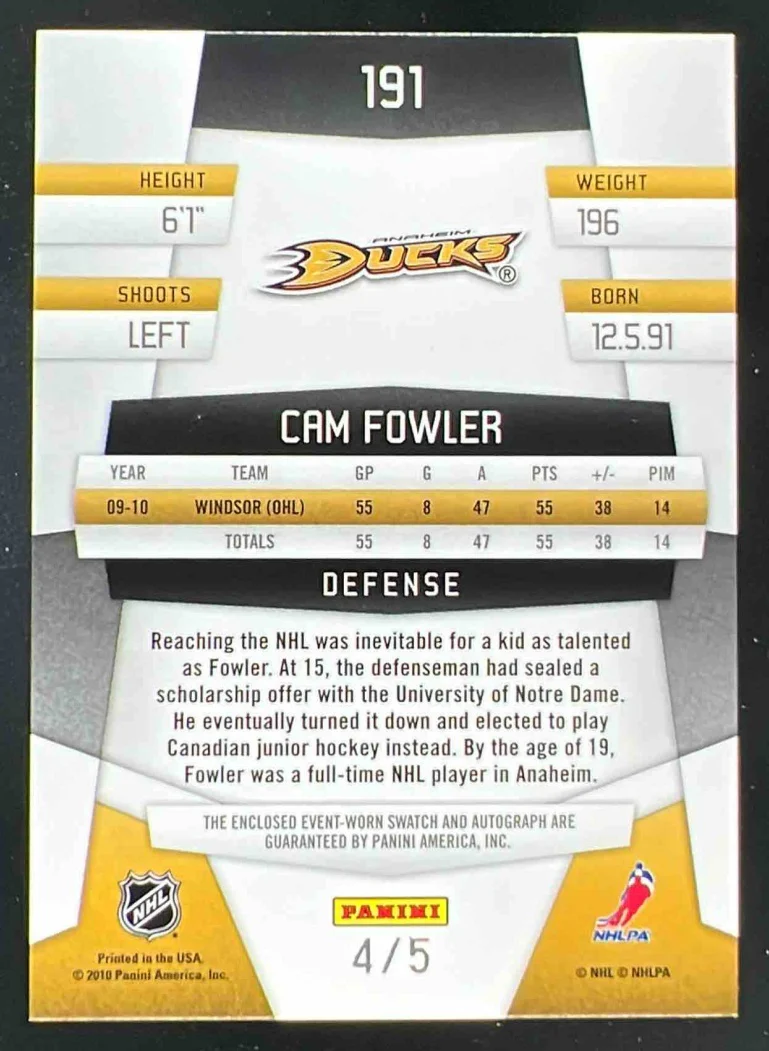 2010-11 Panini Certified Mirror Emerald #191 Cam Fowler RC /5 - Image 2
