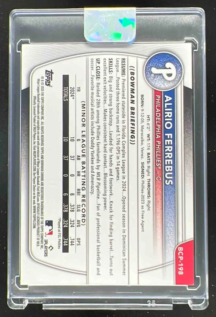 2025 Bowman Chrome Mega Box Prospects Red #BCP-198 Alirio Ferrebus RC /5 - Image 2