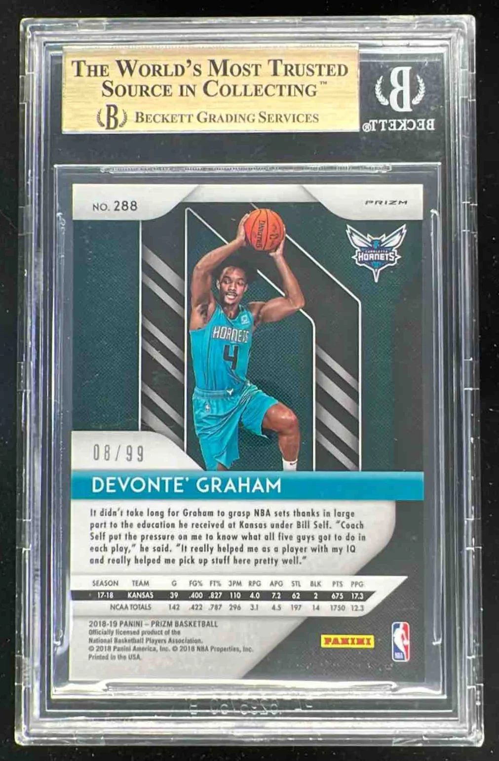 2018-19 Panini Prizm Prizms Blue Ice #288 Devonte' Graham /99 BGS 9.5 - Image 2