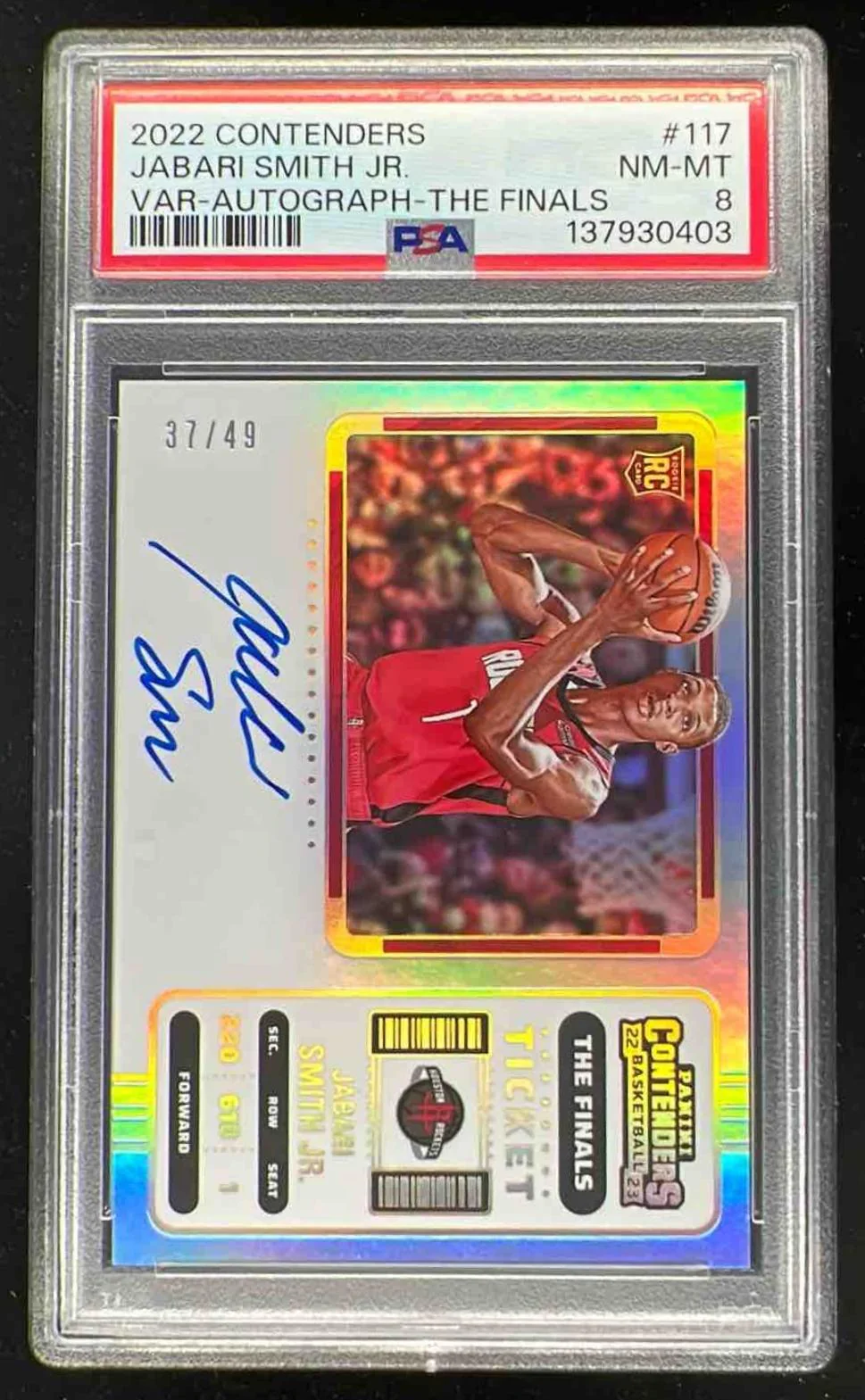2022-23 Contenders The Finals Ticket #117b Jabari Smith Jr. RC Auto /49 PSA 8