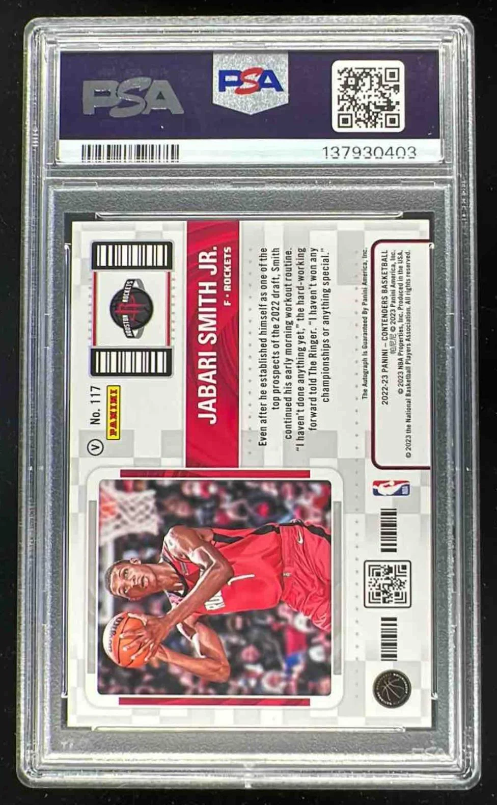 2022-23 Contenders The Finals Ticket #117b Jabari Smith Jr. RC Auto /49 PSA 8 - Image 2