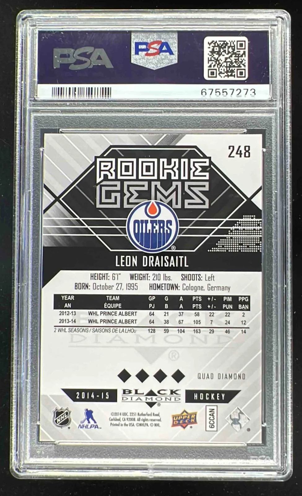 2014-15 Upper Deck Black Diamond #248 Leon Draisaitl RC PSA 10 - Image 2