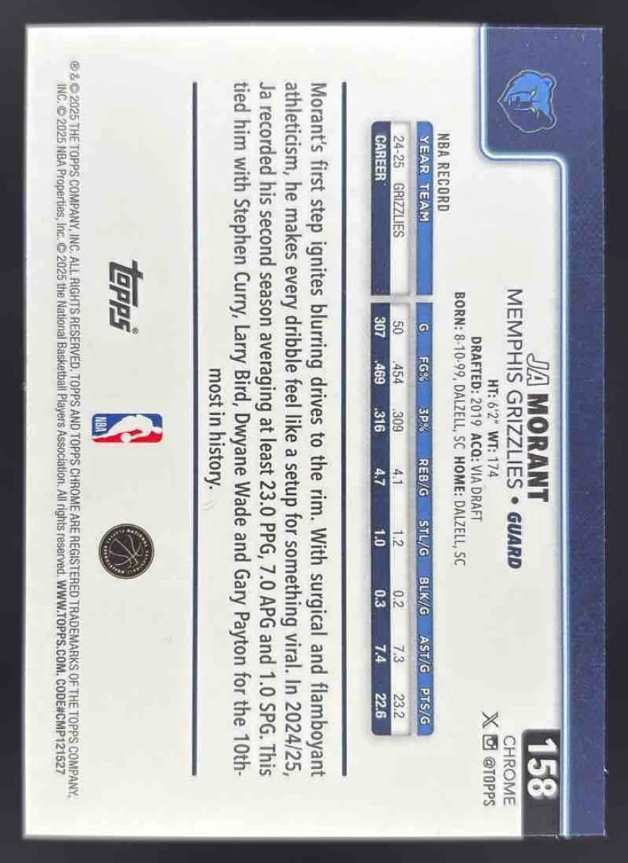 2025-26 Topps Chrome Negative Refractor #158 Ja Morant - Image 2