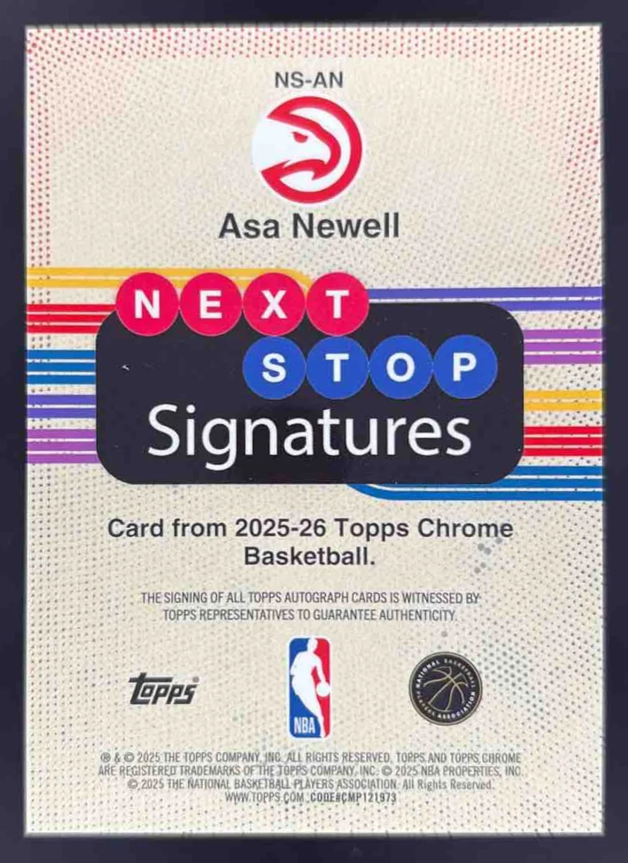 2025-26 Topps Chrome Next Stop Blue Refractor #NS-AN Asa Newell RC Auto /150 - Image 2