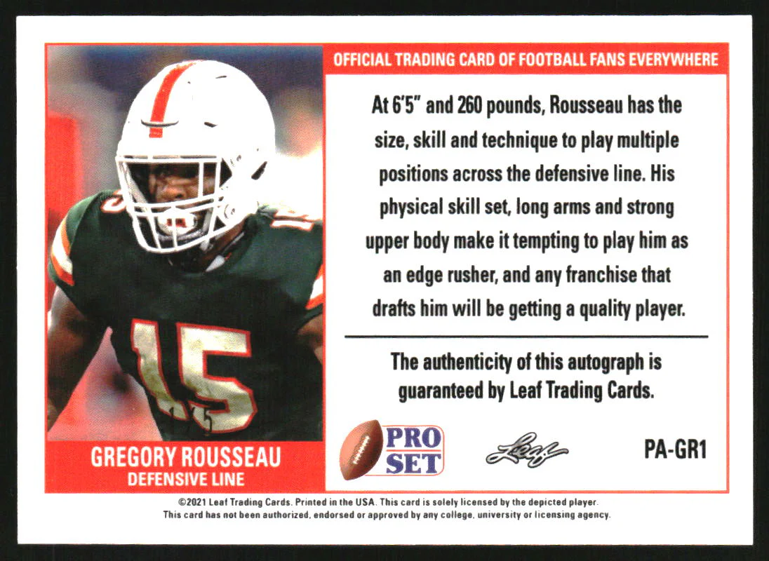 2021 Leaf Pro Set Metal Autograph Rainbow White Gregory Rousseau RC Auto /5 - Image 2
