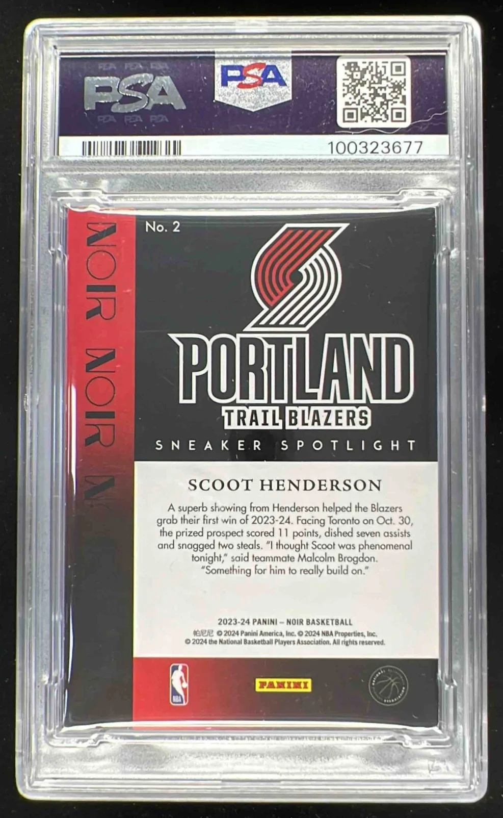 2023-24 Panini Noir Sneaker Spotlight #2 Scoot Henderson /99 PSA 6 - Image 2