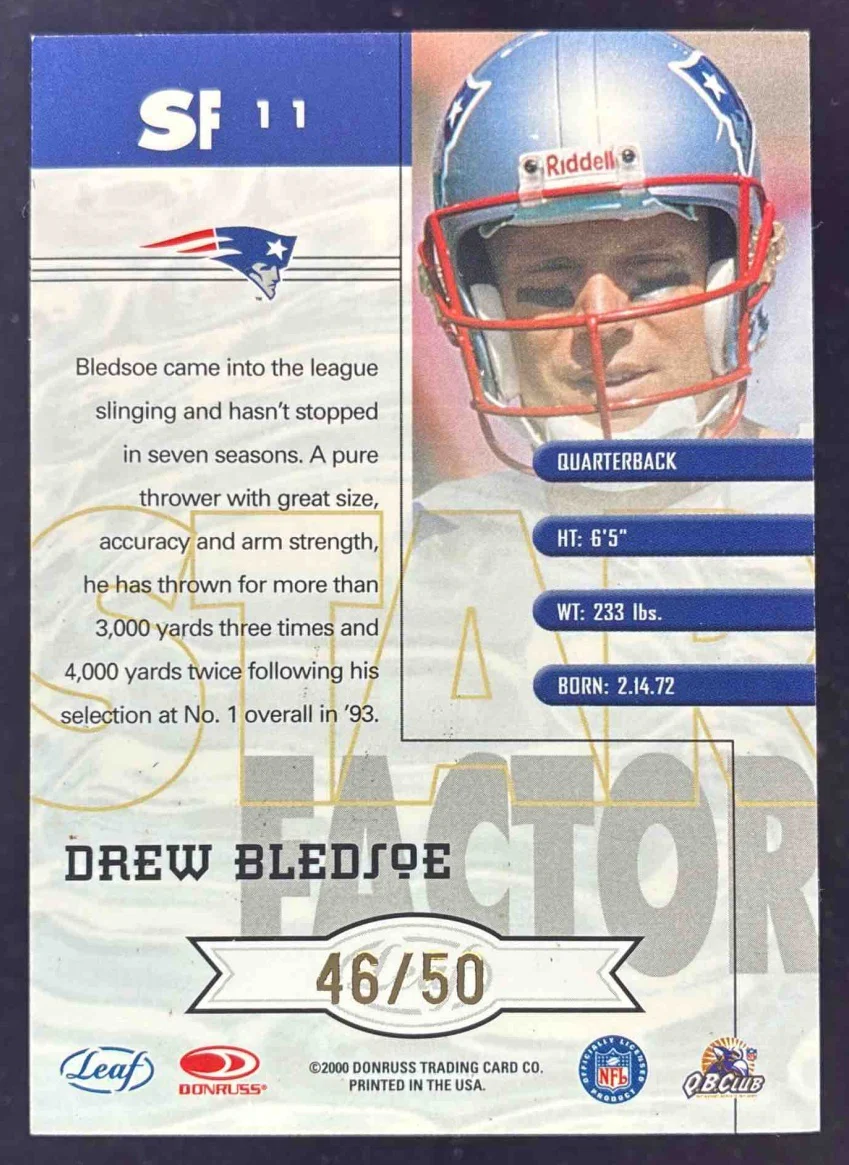 2000 Leaf Star Factor Quasar #SF 11 Drew Bledsoe /50 - Image 2