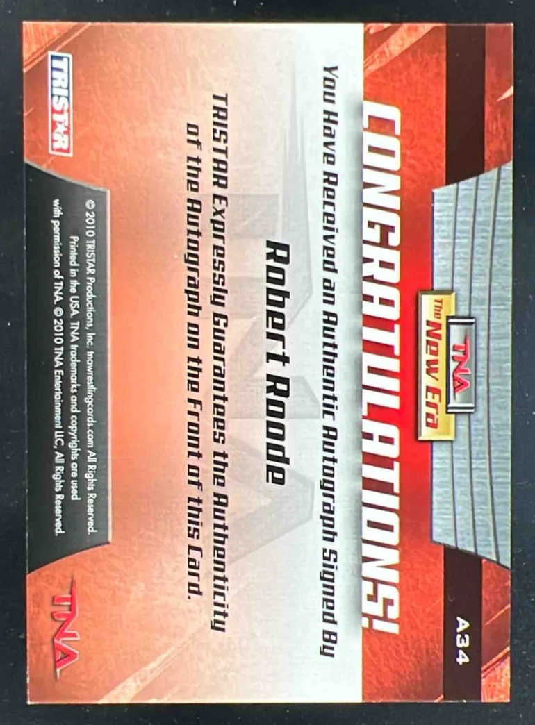2010 TriStar TNA NEW ERA Autographs Silver #A34 Robert Roode Autograph Auto - Image 2