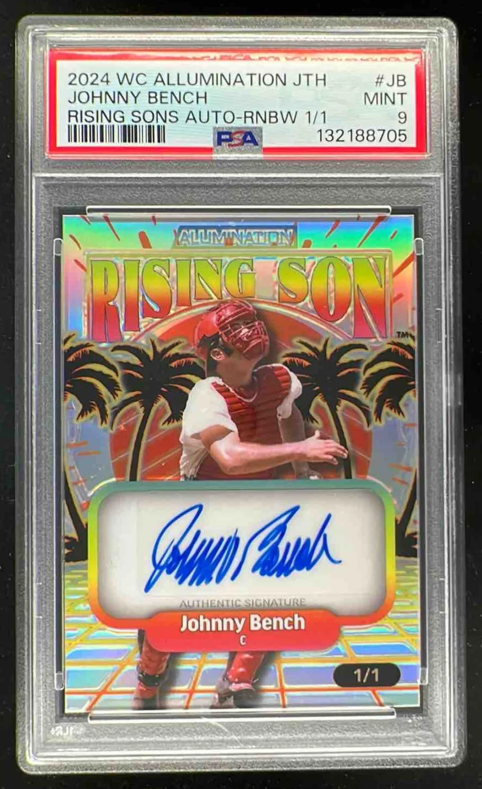 2024 Wild Card Just The Hits Rising Son Rainbow Johnny Bench Auto 1/1 PSA 9