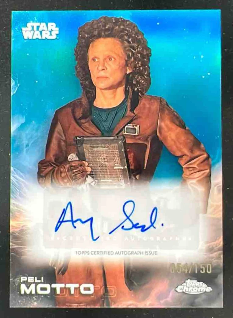 2025 Topps Chrome Star Wars Skywalker Blue Amy Sedaris Peli Motto Auto /150