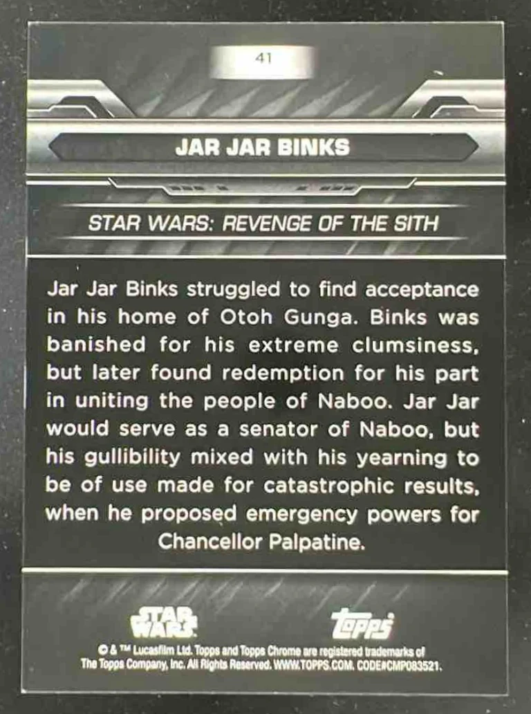 2024 Topps Chrome Black Star Wars Gold Refractor #41 Jar Jar Binks /50 - Image 2