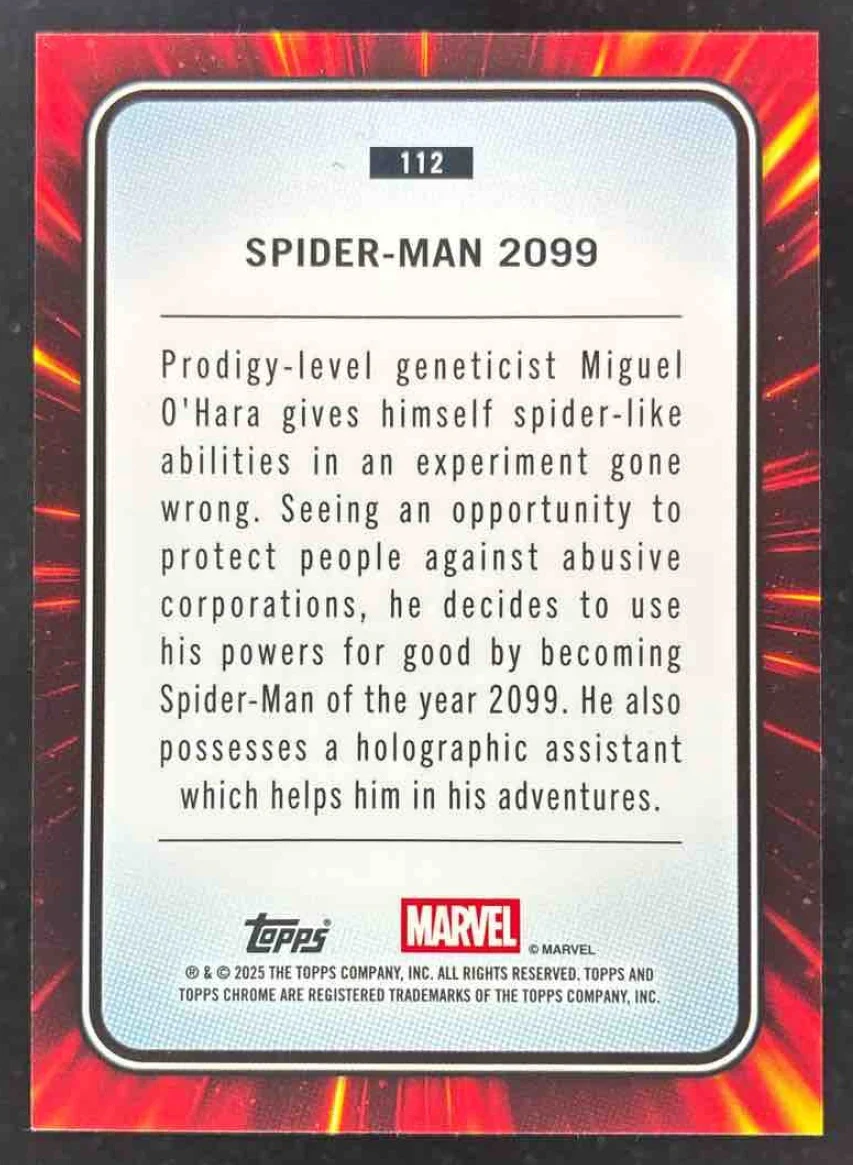 2025 Topps Chrome Marvel Sapphire Aqua Sapphire Refractor Spider-Man 2099 /75 - Image 2