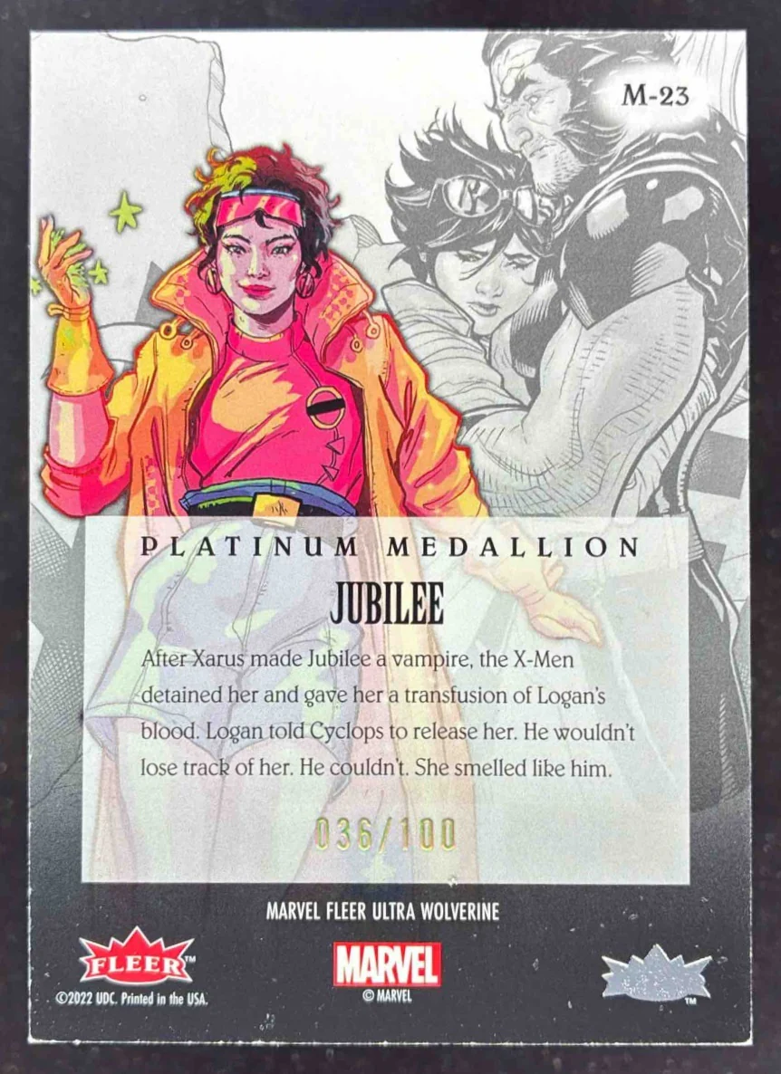 2023 Fleer Ultra Marvel Wolverine Medallions Platinum #M-23 Jubilee /100 - Image 2