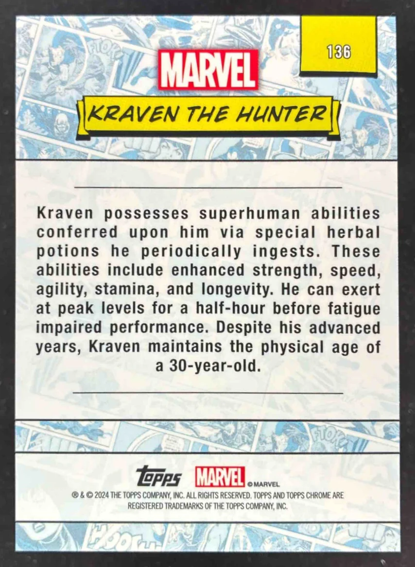 2024 Topps Chrome Marvel Sapphire Gold Refractor #136 Kraven the Hunter /50 - Image 2