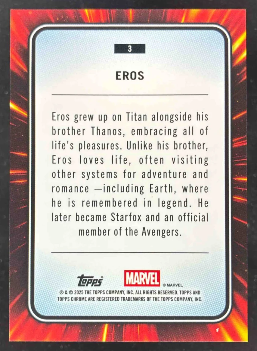 2025 Topps Chrome Marvel Human Torch Refractor #3 Eros /39 - Image 2