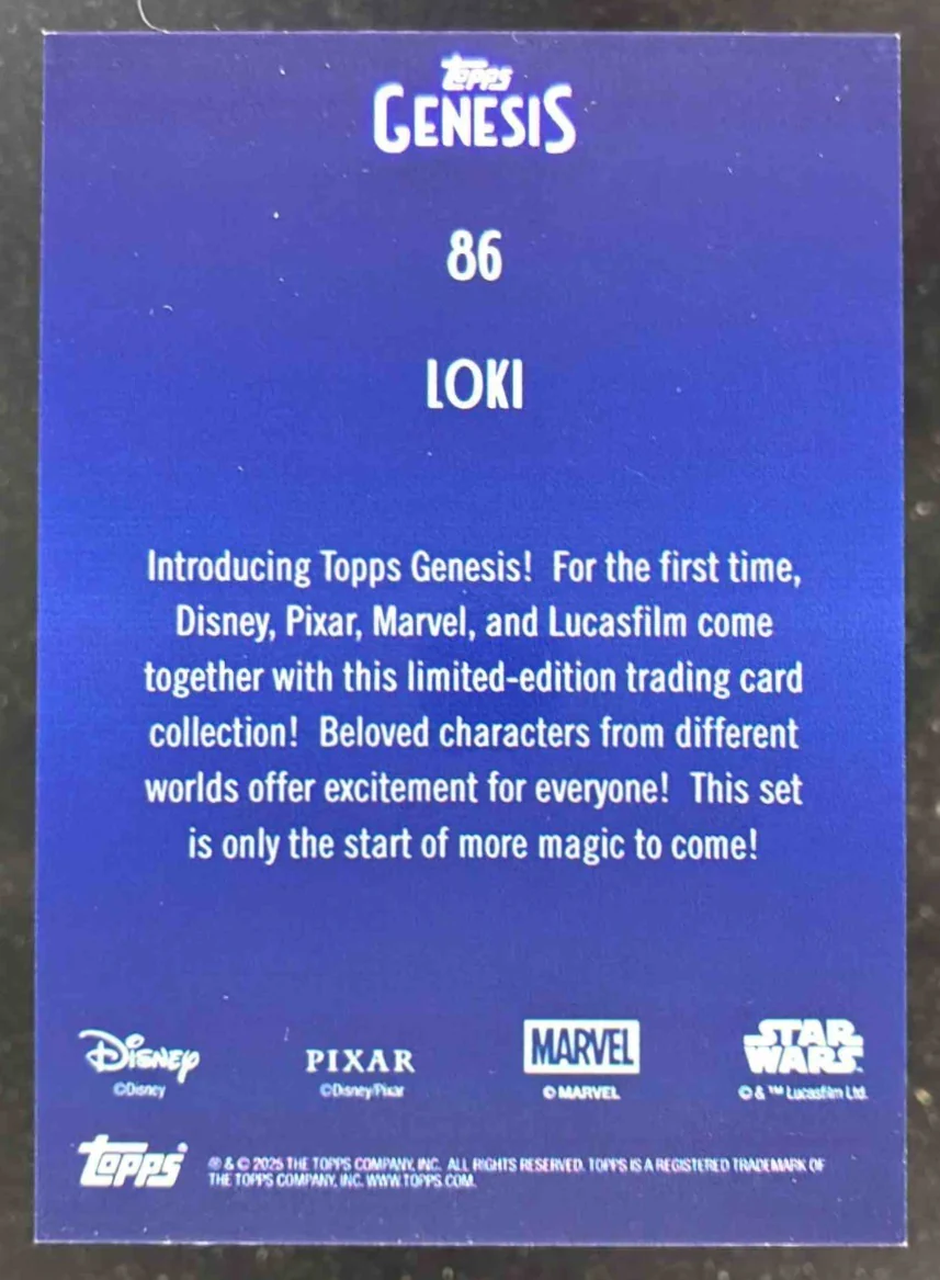 2025 Topps Disney Genesis #86 Loki /99 - Image 2