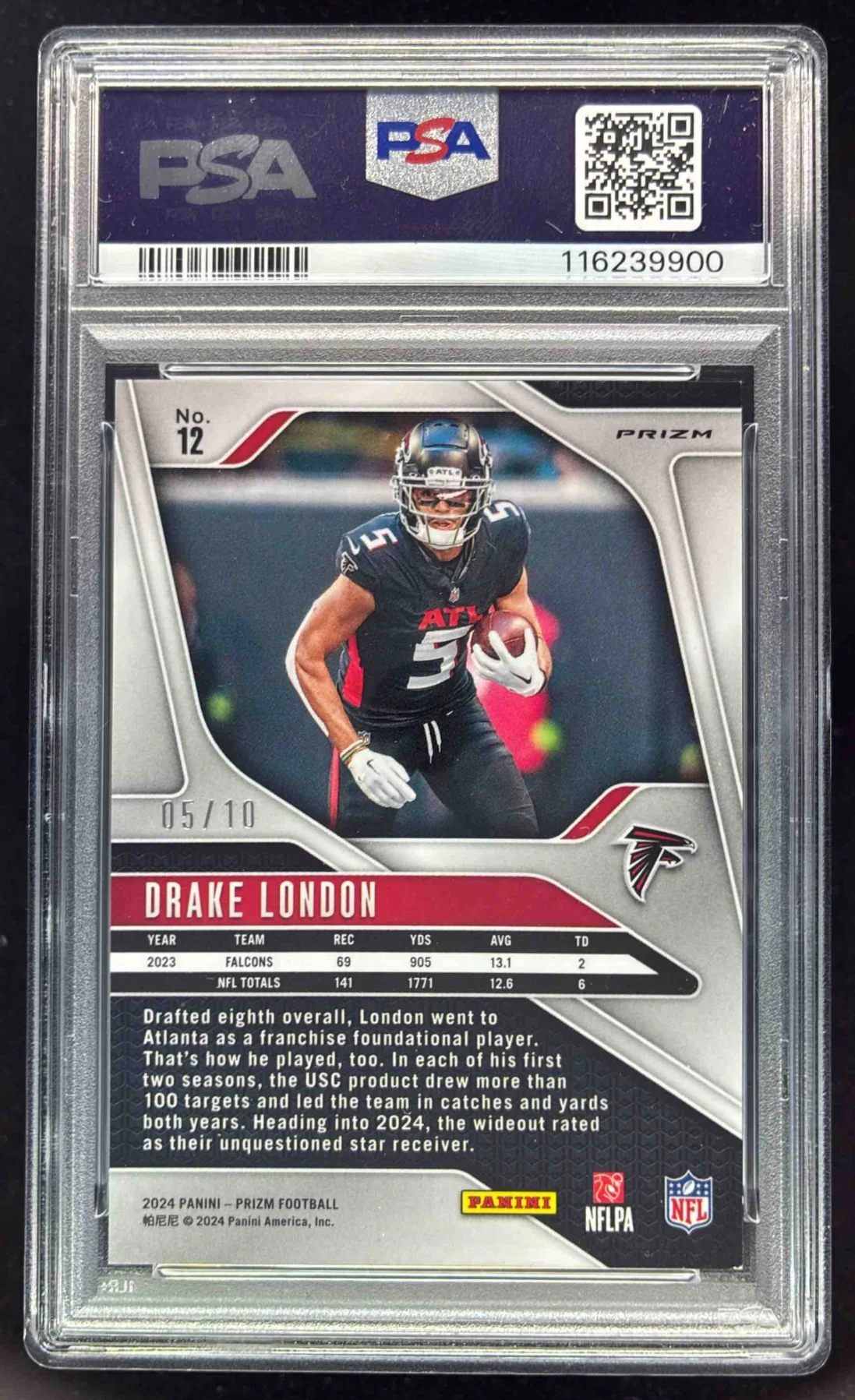 2024 Panini Prizm Gold Prizm #12 Drake London /10 PSA 10 - Image 2