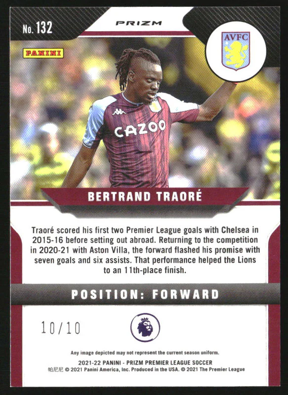 2021-22 Panini Prizm English Premier League Prizms Gold #132 Bertrand Traore /10 - Image 2