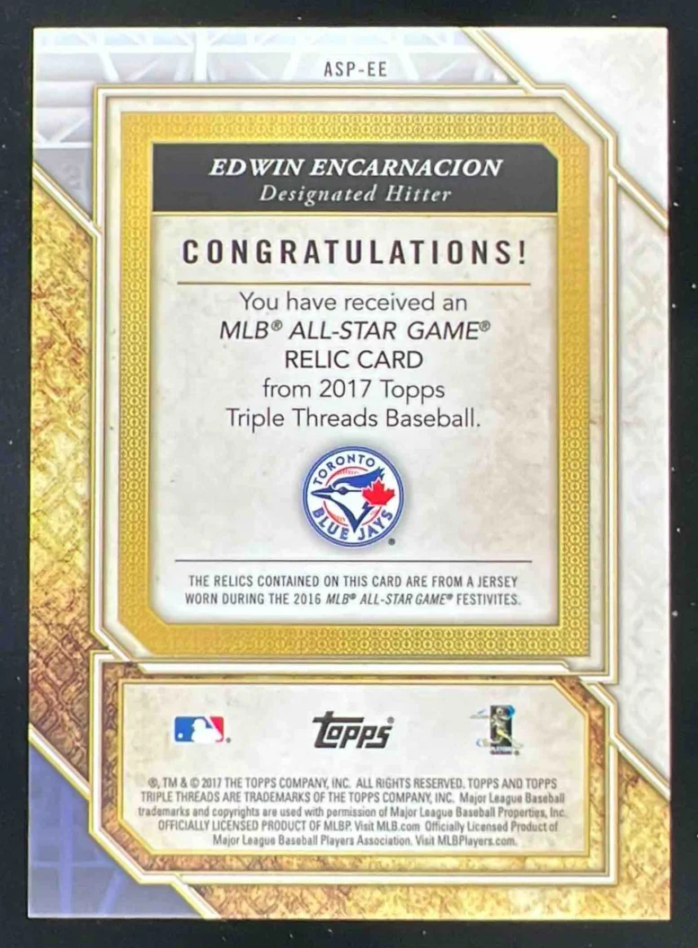 2017 Topps Triple Threads All Star Patches #ASP-EE Edwin Encarnacion /9 - Image 2