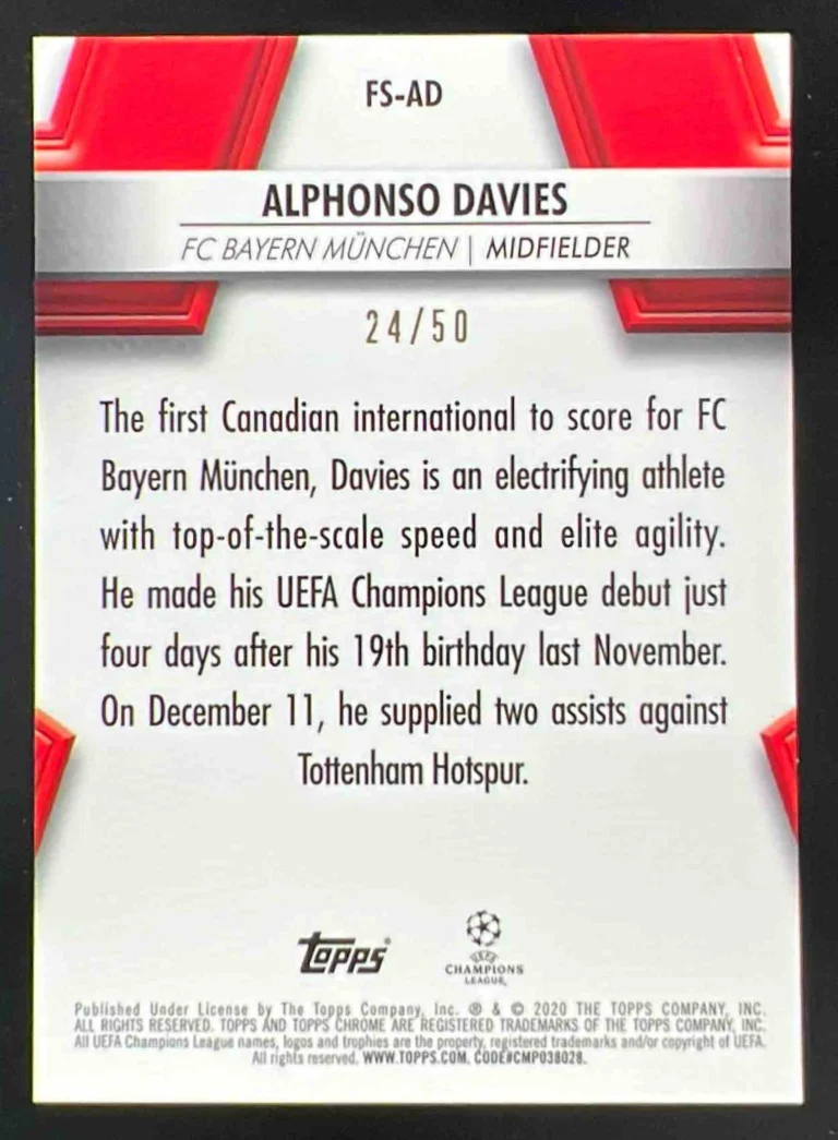 2020-21 Topps Chrome UEFA Future Stars Gold #FS-AD Alphonso Davies /50 - Image 2