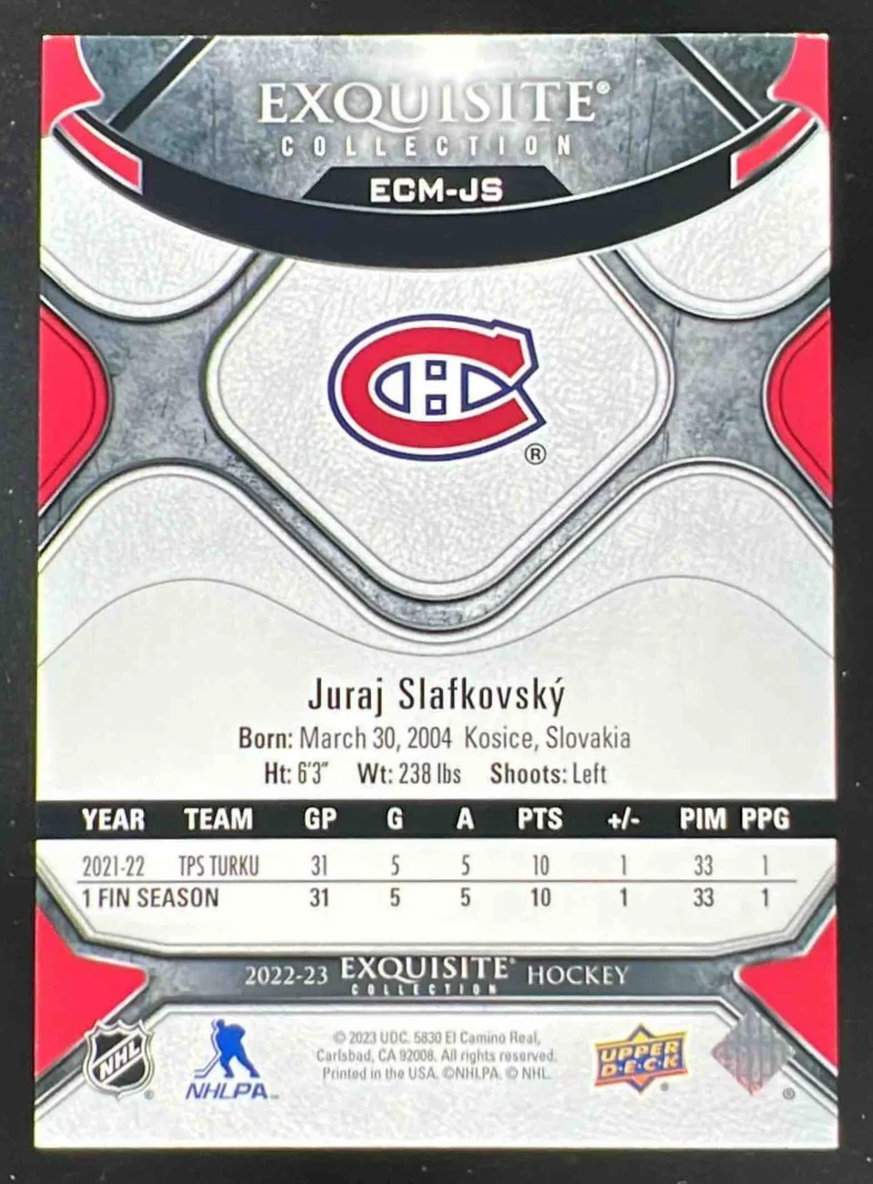 2022 Black Diamond Exquisite Collection Moments #ECM-JS Juraj Slafkovsky RC /299 - Image 2
