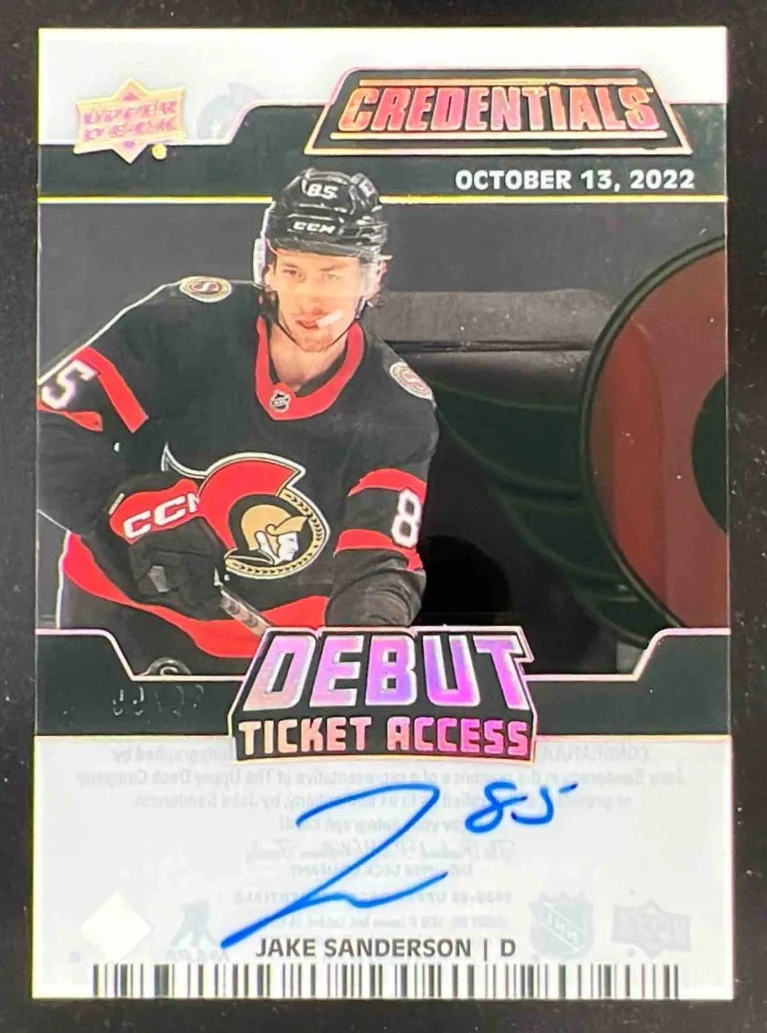 2022 Upper Deck Credentials Debut Ticket Access #DTA-SA Jake Sanderson Auto /99