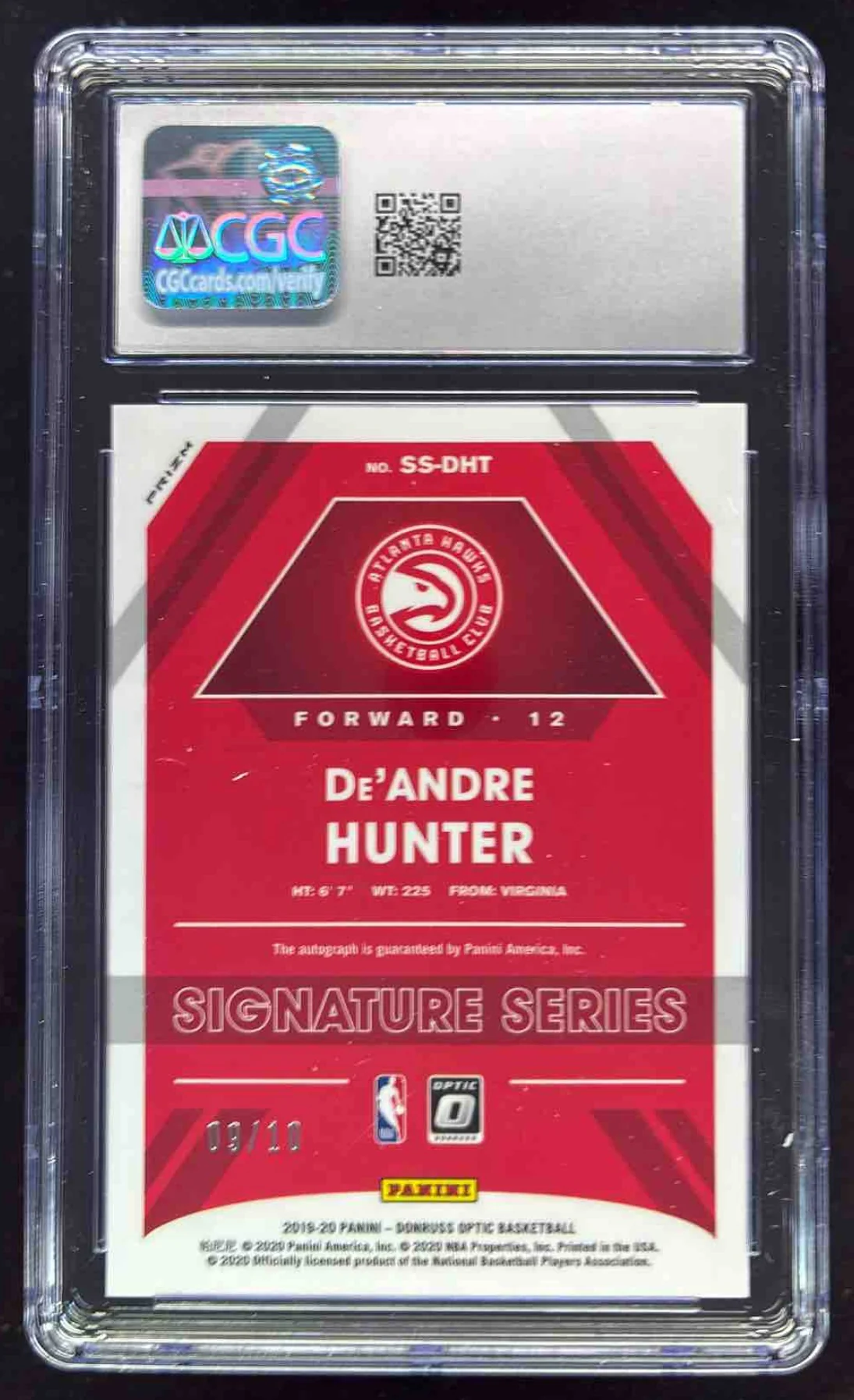 2019-20 Donruss Optic Signature Series Gold De Andre Hunter RC Auto /10 CGC 10 - Image 2