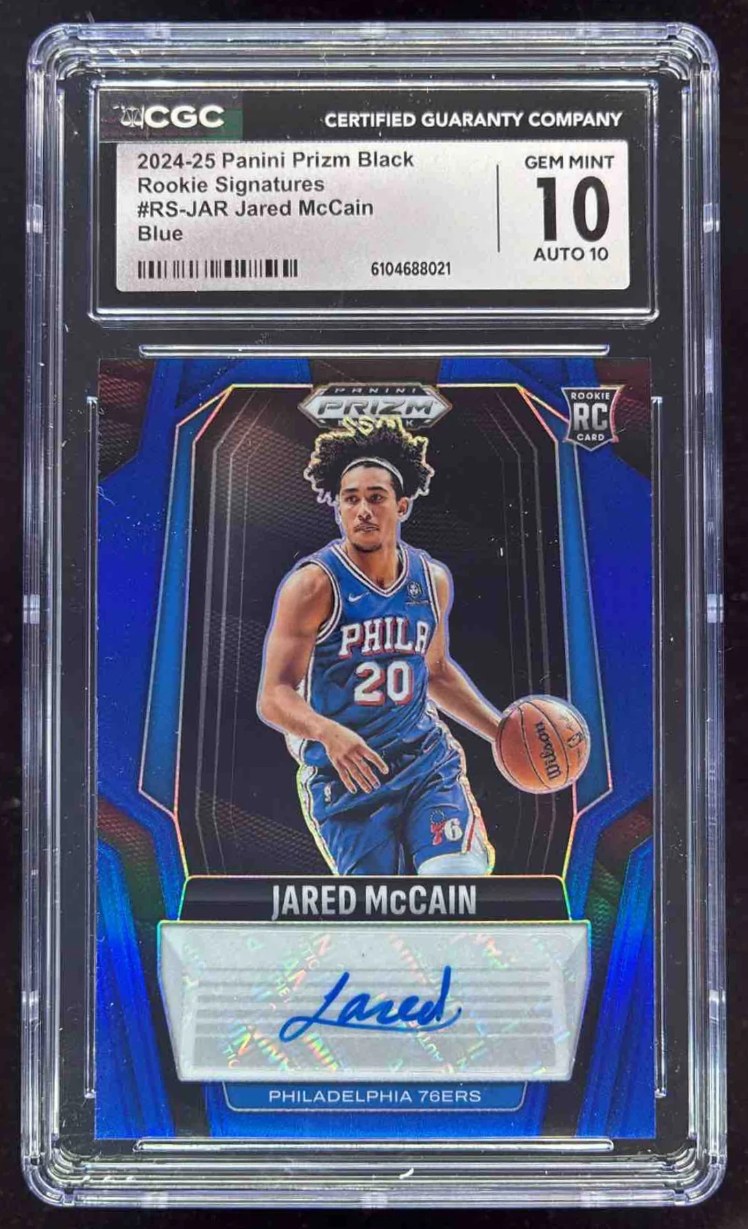 2024-25 Panini Prizm Black Rookie  Blue Prizms Jared McCain RC Auto /49 CGC 10