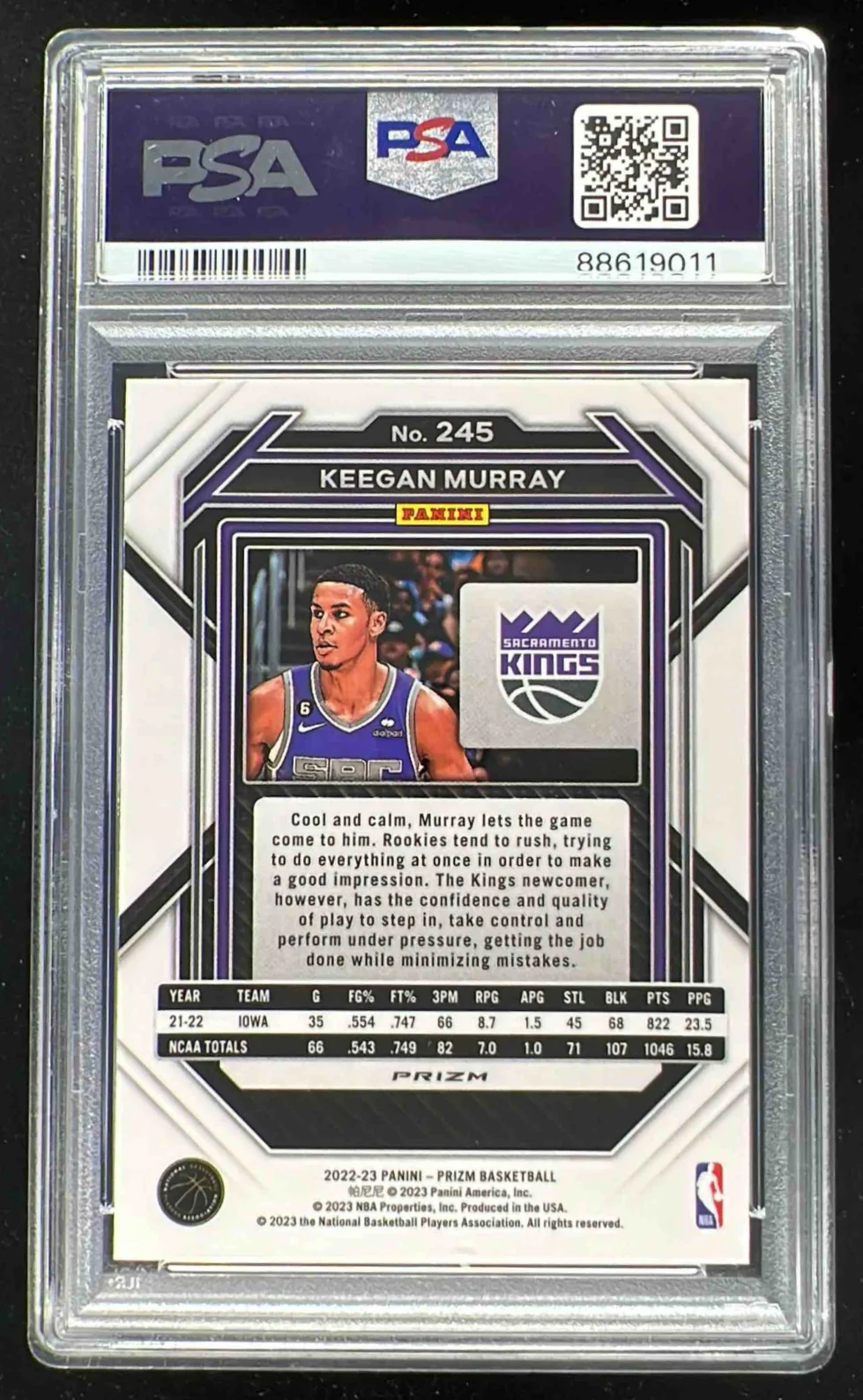 2022-23 Panini Prizm Prizms Red Ice #245 Keegan Murray RC PSA 10 - Image 2