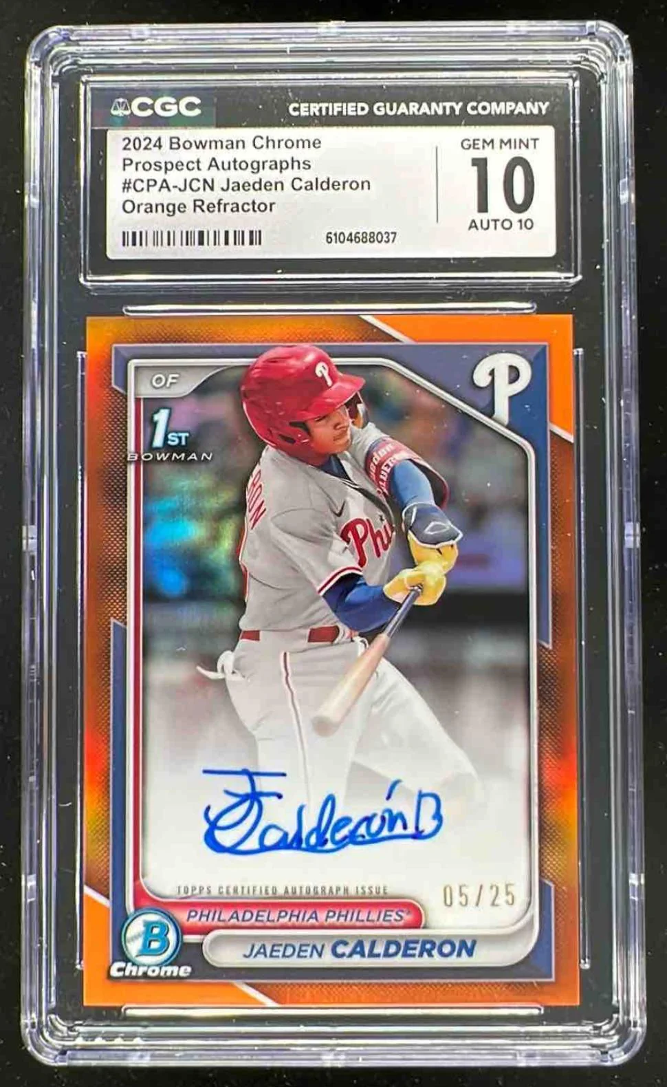 2024 Bowman Chrome Orange Refractor #CPA-JCN Jaeden Calderon RC Auto /25 CGC 10
