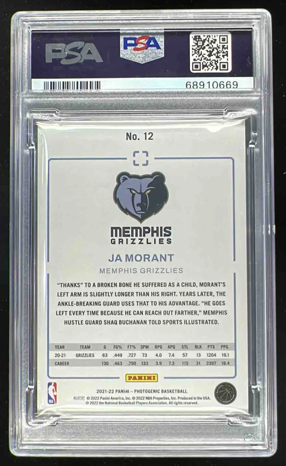 2021-22 Panini Photogenic Diamond Anniversary #12 Ja Morant /75 PSA 10 - Image 2