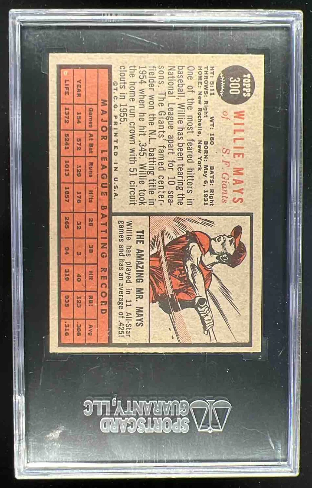 1962 Topps #300 Willie Mays SGC 7 - Image 2