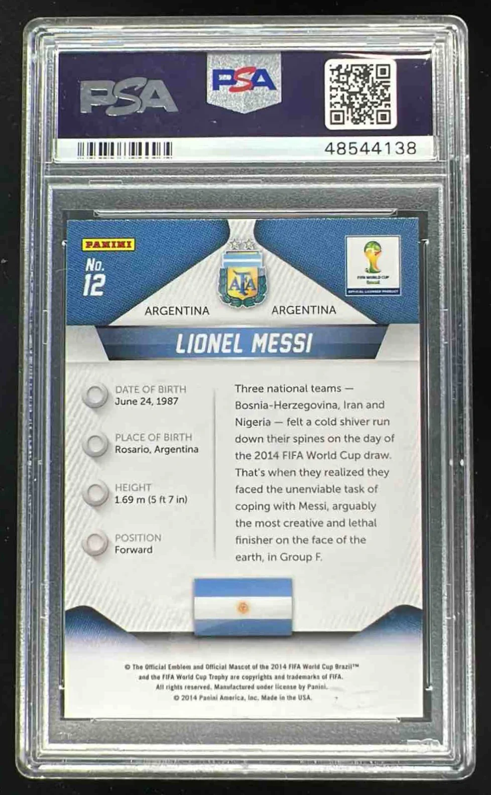 2014 Panini Prizm FIFA World Cup Brazil #12 Lionel Messi PSA 10 - Image 2