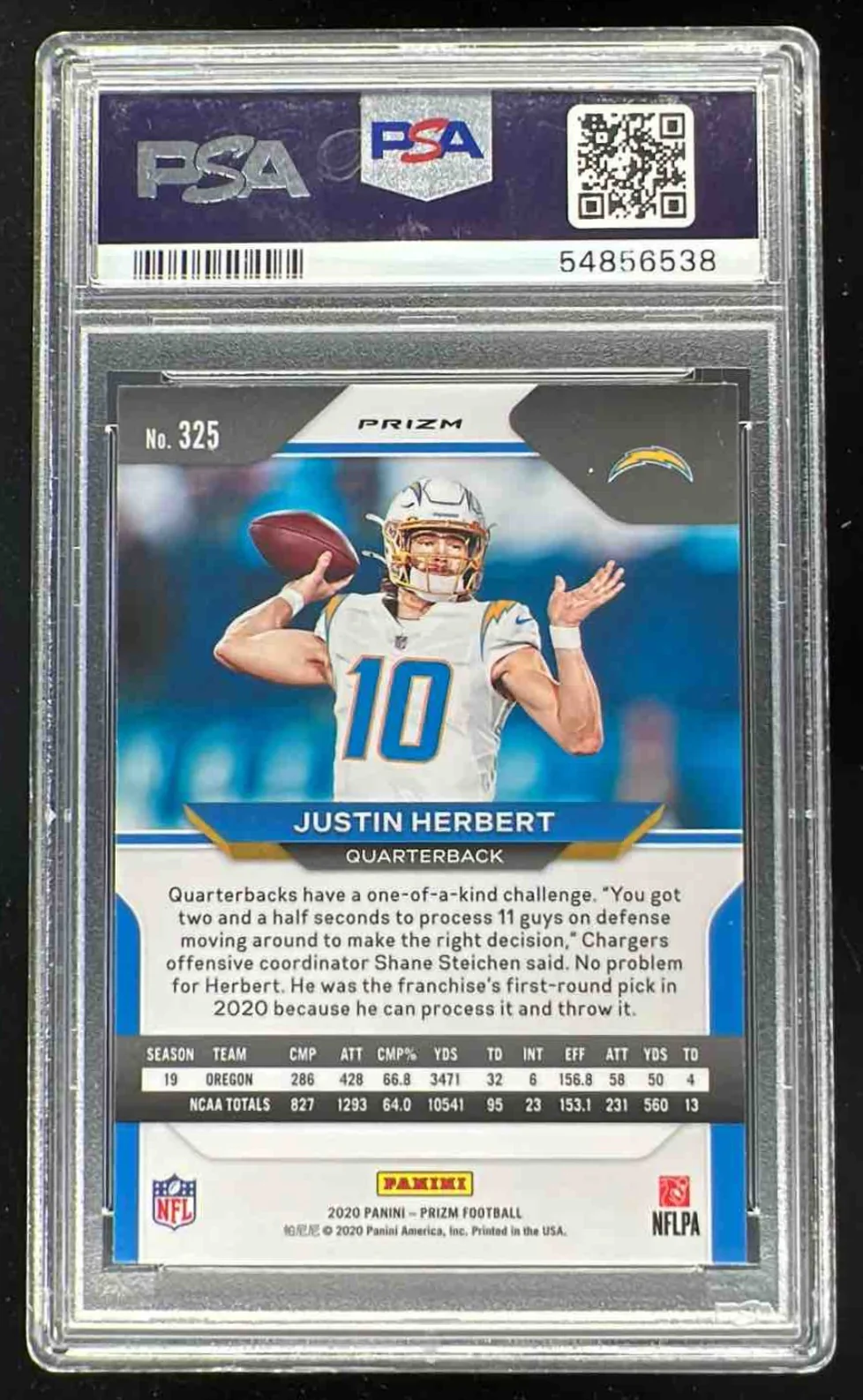 2020 Panini Prizm Prizm Green #325 Justin Herbert RC PSA 10 - Image 2